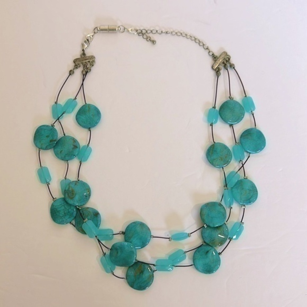 Etsy handmade Turquoise Statement Necklace 3 strand Cord with Turquoise Jewelry